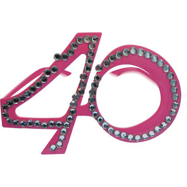 40th Birthday Glasses Pink with Diamond Frame  1