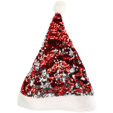 Christmas Hat Reversible Sequins Red-Silver 1