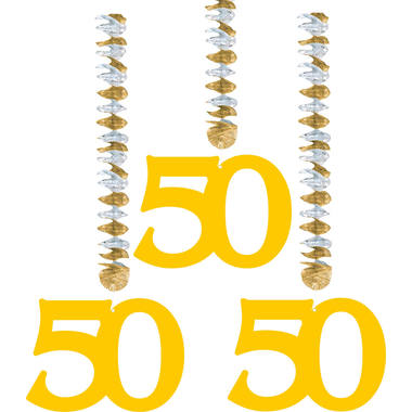 50 Jaar Gouden Hangdecoratie - 3 stuks 1