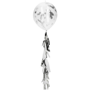Ballons mit Sterne Konfetti 30 cm und Quastenpendel Silber - 3 Stück 1