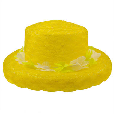 Zomer hoed organza bloemen krans - Neon geel 1