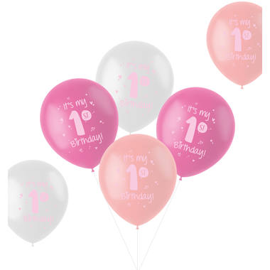 Ballonnen 'It is my 1st Birthday!' Roze 33cm - 6 stuks 1