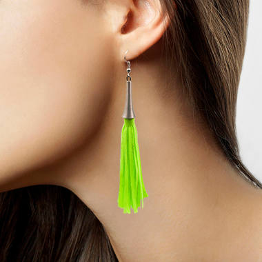 Earrings Tassel Neon Green 1