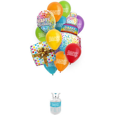 Bomboletta elio BalloonGaz 30 'Happy Birthday' con palloncini e nastro 1