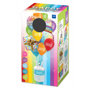 Bomboletta elio BalloonGaz 30 'Happy Birthday' con palloncini e nastro 2
