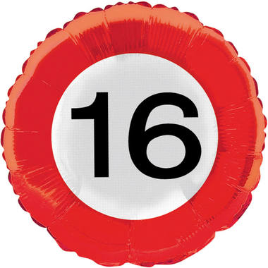 16th Birthday Traffic Sign Foil Balloon - 46 cm 1