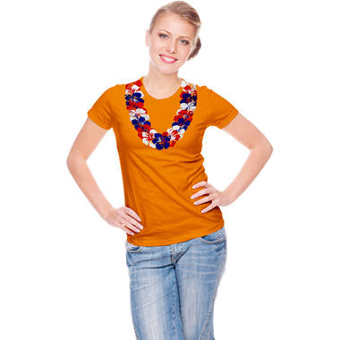 T-Shirt Orange Hawaii Lei Red-White-Blue 1
