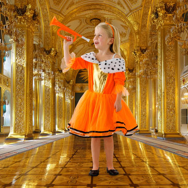 Pomarańczowa sukienka księżniczki dla dziewczynek - rozmiar dziecięcy S 98-116 2