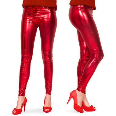 Leggings Metallic-Look Rot - Größe L-XL 1