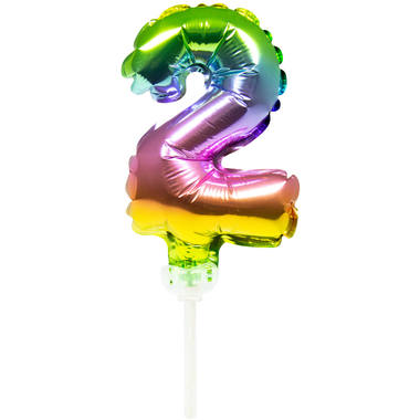 Folieballon Taart Topper Regenboog Cijfer 2 - 13 cm 1