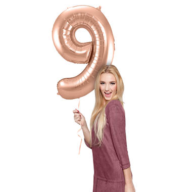Balon w kształcie cyfry 9 Różowe złoto - 86 cm 2