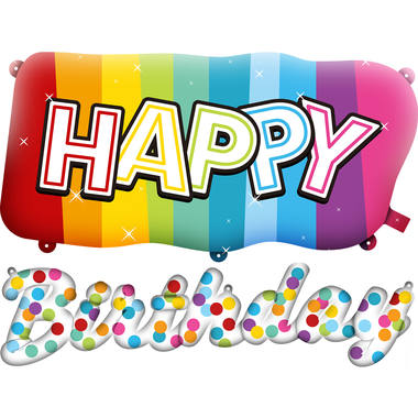 Foil balloons 'Happy Birthday' Rainbow Bday - 2 pieces 1