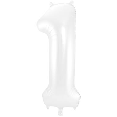Folienballon Ziffer / Zahl 1 Weiß Metallic Matt - 86 cm 1