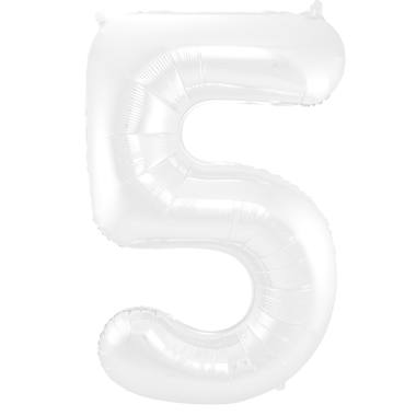 Balon foliowy Cyfra 5 Biały Metaliczne Mat - 86 cm 1