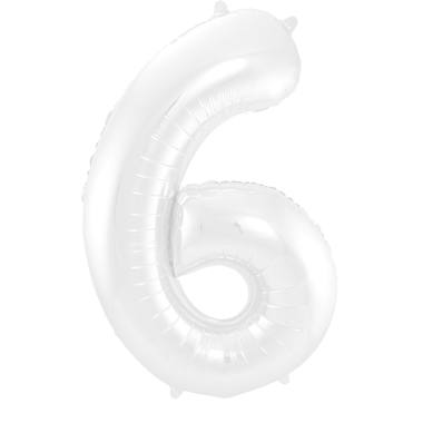 Folienballon Ziffer / Zahl 6 Weiß Metallic Matt - 86 cm 1