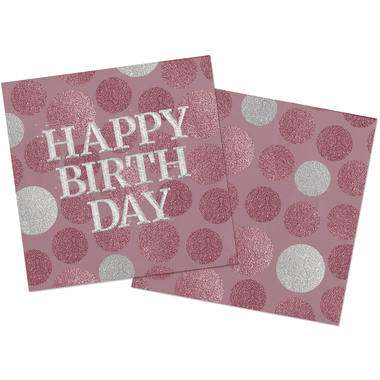 Tovaglioli rosa lucido "Happy Birthday" 33x33cm - 20 pezzi 1