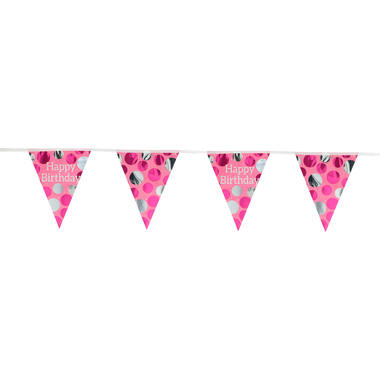 Bunting Garland Glossy Pink 'Happy Birthday' - 4 m 1