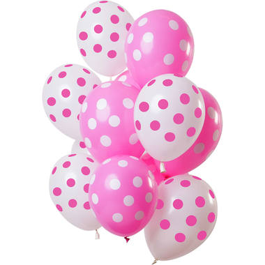 Balony Kropki Różowo-Białe 33cm - 12szt 1