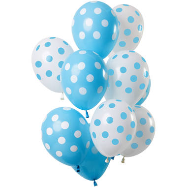 Balony Kropki Niebiesko-Białe 33cm - 12szt 1