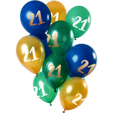 Ballonnen 21 Jaar Groen-Goud 30cm - 12 stuks 1