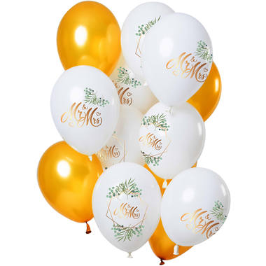 Balloons Wedding 'Mr & Mrs' Gold 33cm - 12 pieces 1