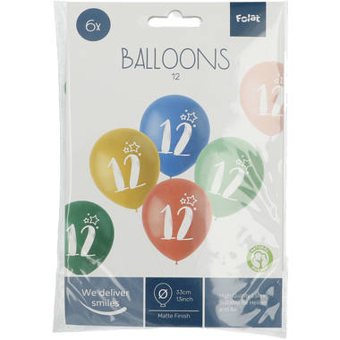 Ballonnen Retro 12 Jaar Meerkleurig 33cm - 6 stuks 2