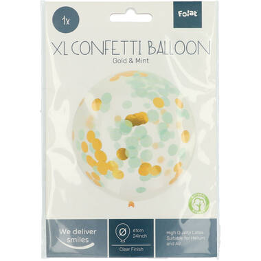 Balon XL z konfetti Gold & Mint - 61 cm 2