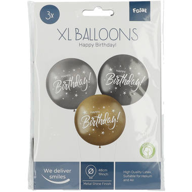 Balony XL 'Happy Birthday!' Electrum 48cm - 3 sztuk 2