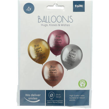 Ballonnen Shimmer Hugs, Kisses & Wishes 33cm - 4 stuks 2