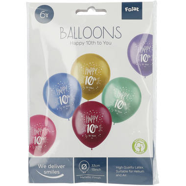 Ballonnen Shimmer 10 Jaar Meerkleurig 33cm - 6 stuks 2