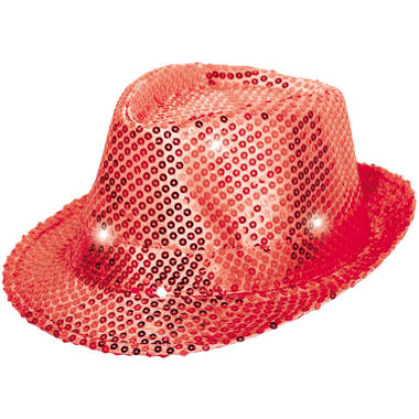 Cappello trilby rosso con luci led e glitter 1