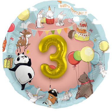 Folienballon 3D Tiere Zahlen 1-5 - 56 cm 1