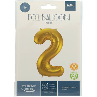 Folieballon Cijfer 2 - Goud - 86 cm 4