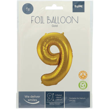 Folieballon Cijfer 9 - Goud - 86 cm 3