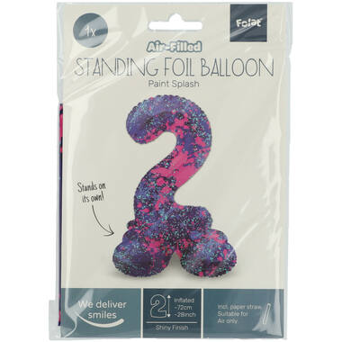 Staande Folieballon Cijfer 2 Paint Splash - 72 cm 2