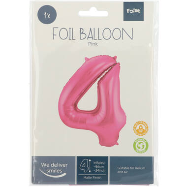 Roze Metallic Mat Folieballon Cijfer 4 - 86cm 4