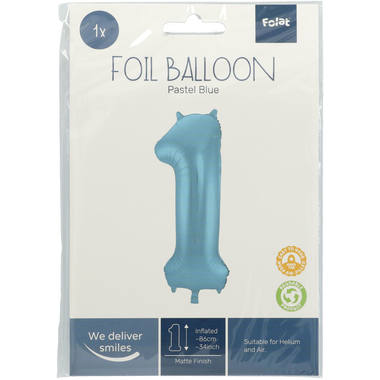 Folienballon Ziffer / Zahl 1 Pastellblau Metallic Matt - 86 cm 2