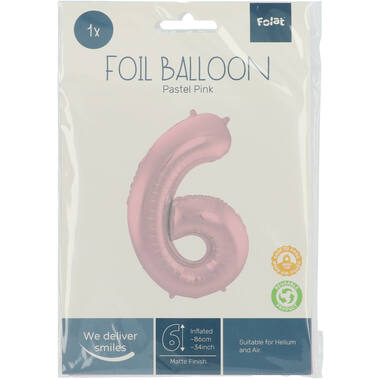 Folienballon Ziffer / Zahl 6 Pastellrosa Metallic Matt - 86 cm 2