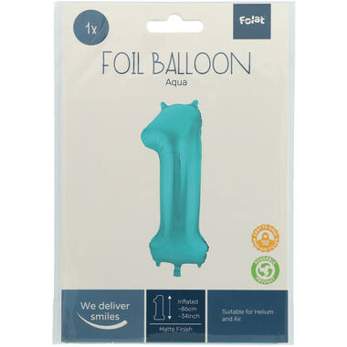 Folienballon Ziffer / Zahl 1 Pastell Aqua Metallic Matt - 86 cm 2