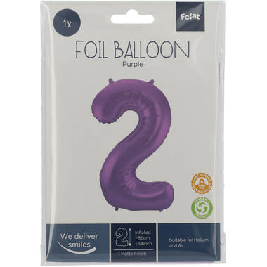 Folienballon Ziffer / Zahl 2 Lila Metallic Matt - 86 cm 2