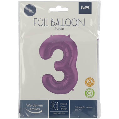 Folienballon Ziffer / Zahl 3 Lila Metallic Matt - 86 cm 2