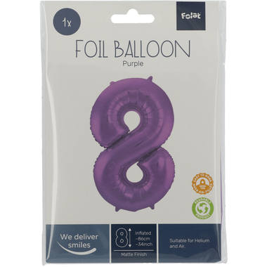 Folienballon Ziffer / Zahl 8 Lila Metallic Matt - 86 cm 2