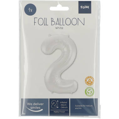 Foil Balloon Number 2 White Metallic Matt - 86 cm 2