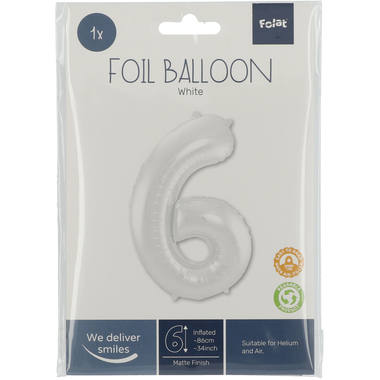 Folienballon Ziffer / Zahl 6 Weiß Metallic Matt - 86 cm 2