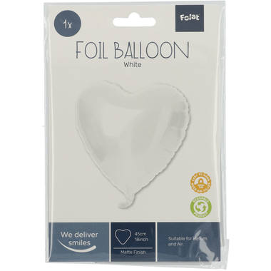 Foil Balloon Heart-shaped White Metallic Matt - 45 cm 2