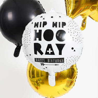Foil Balloon Hip Hip Hooray Black-White - 45 cm 4