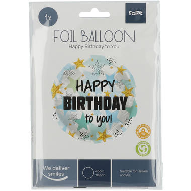 Folieballon Verjaardag Sterren Blauw/Goud - 45 cm 2