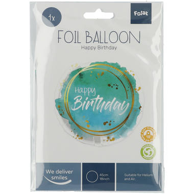 Folieballon Verjaardag Aquarelle Aqua - 45 cm 2