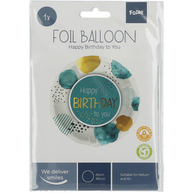 Folieballon Verjaardag Teal/Goud - 45 cm 2