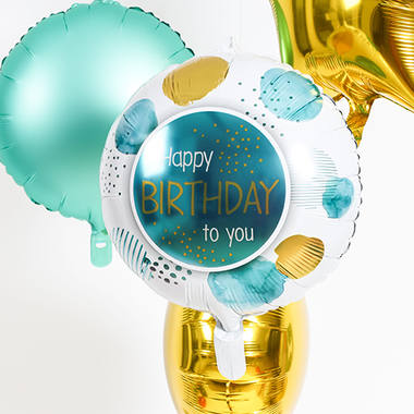 Folieballon Verjaardag Teal/Goud - 45 cm 4